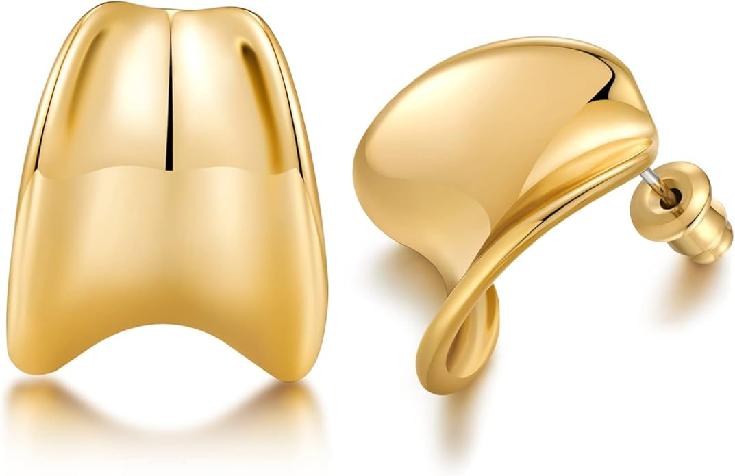 Gold Half Hoop Earrings for Women Chunky Polished Huggie Hoop Earrings Statement Vintage Women Je... | Amazon (US)