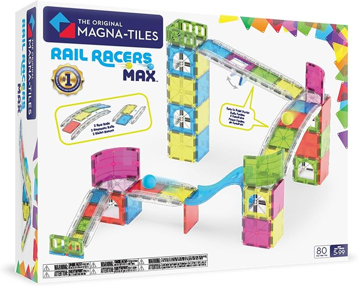 MAGNA-TILES Rail Racers Max 80-Piece Magnetic Construction Set, The Original Magnetic Building Br... | Amazon (US)