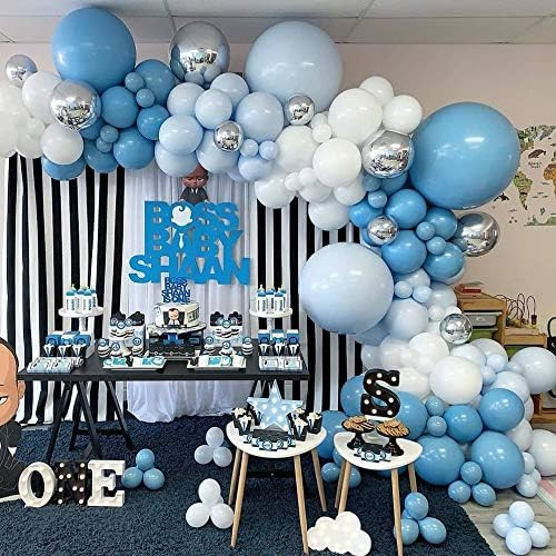 Baby Blue Balloon Arch Garland Kit-Macaron Blue Balloon Pastel Blue Balloon Metallic Silver Balloon  | Amazon (US)