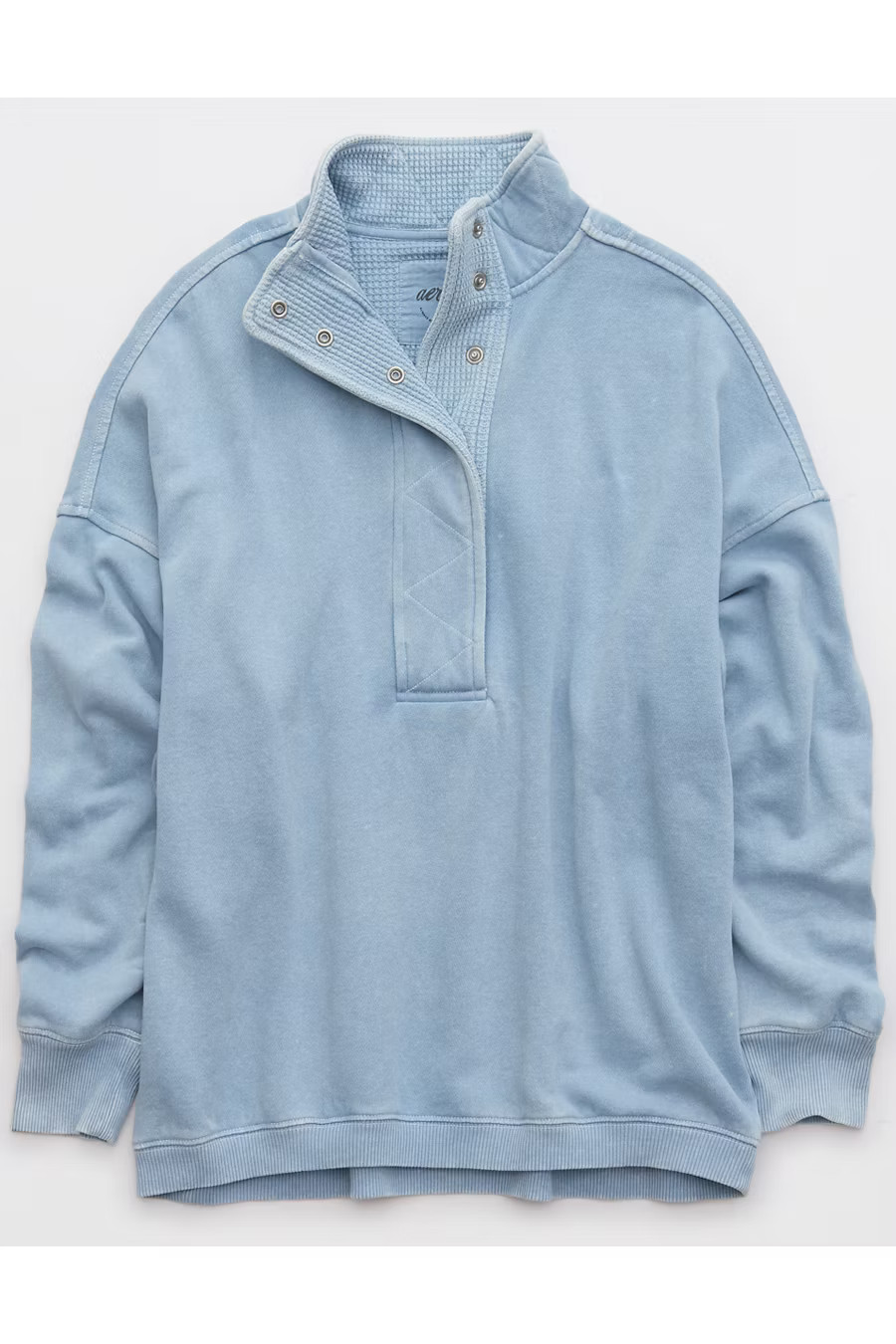 Aerie Getaway Quarter Snap Sweatshirt Women's Cloud Wash L | American Eagle Outfitters (US & CA)