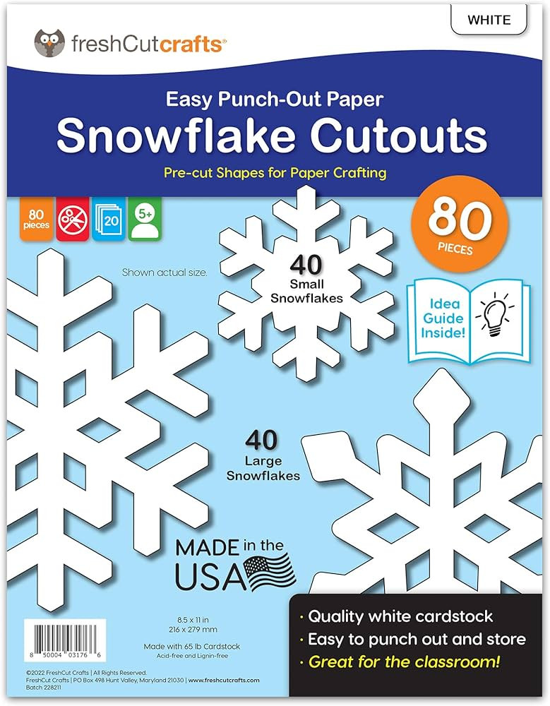 80 Pieces Snowflake Paper Cutouts with IDEA Guide, 2-Sided US Made Card Stock Punch Out White Sno... | Amazon (US)