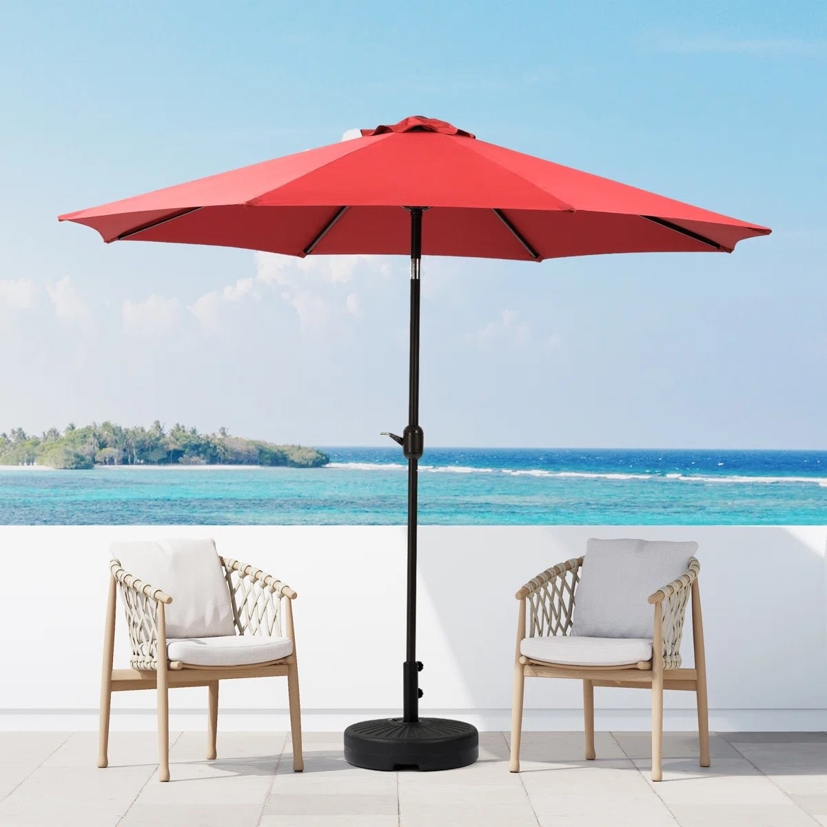 This Pierpoint 108” market umbrella by The Twillery Co. is such a bold and functional upgrade for any outdoor space. The vibrant red canopy adds the perfect pop of color while providing plenty of shade for patio seating or dining areas. Styled with wood outdoor chairs and neutral cushions for a fresh, resort-inspired look. 

Tax refund sale Wayfair 