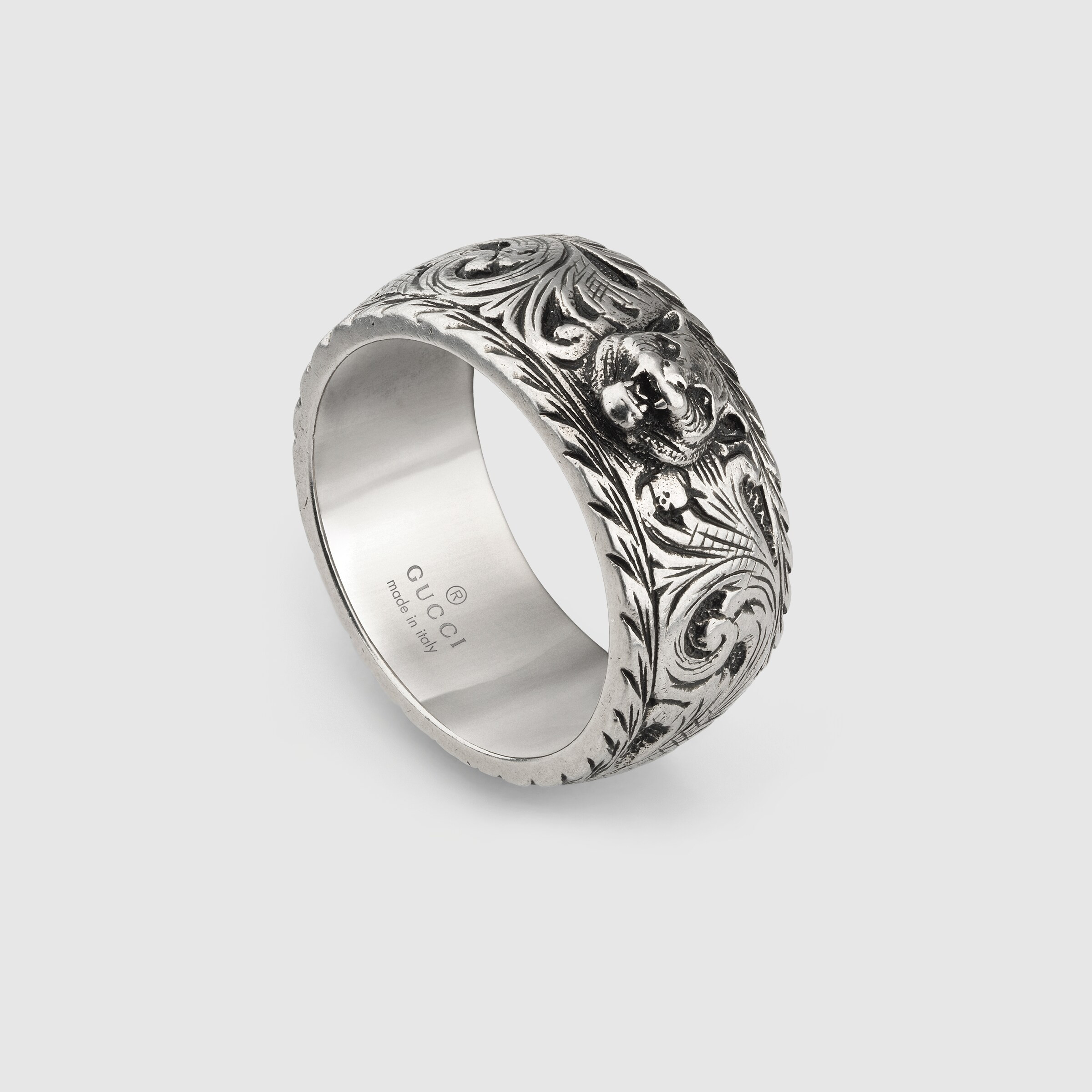 Thin silver ring with feline head | Gucci (US)