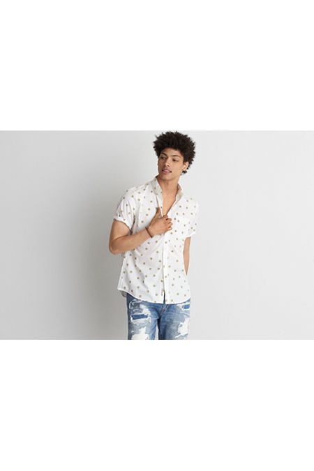AE Tropical Print Short Sleeve Shirt | American Eagle Outfitters (US & CA)