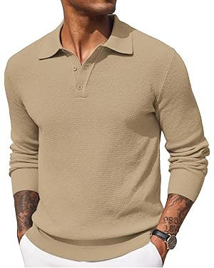 COOFANDY Mens Knit Polo Shirts Long Sleeve Casual Polo Sweaters Shirt Waffle Textured Collared Sw... | Amazon (US)