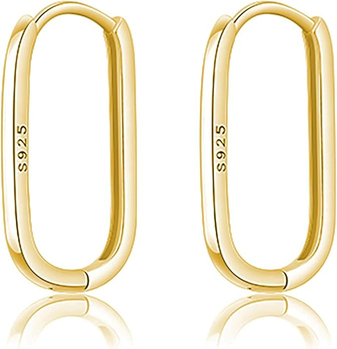 Reffeer 925 Sterling Silver U Hoop Earrings for Women Teens Minimalist Square Hoop Earrings U Hug... | Amazon (US)