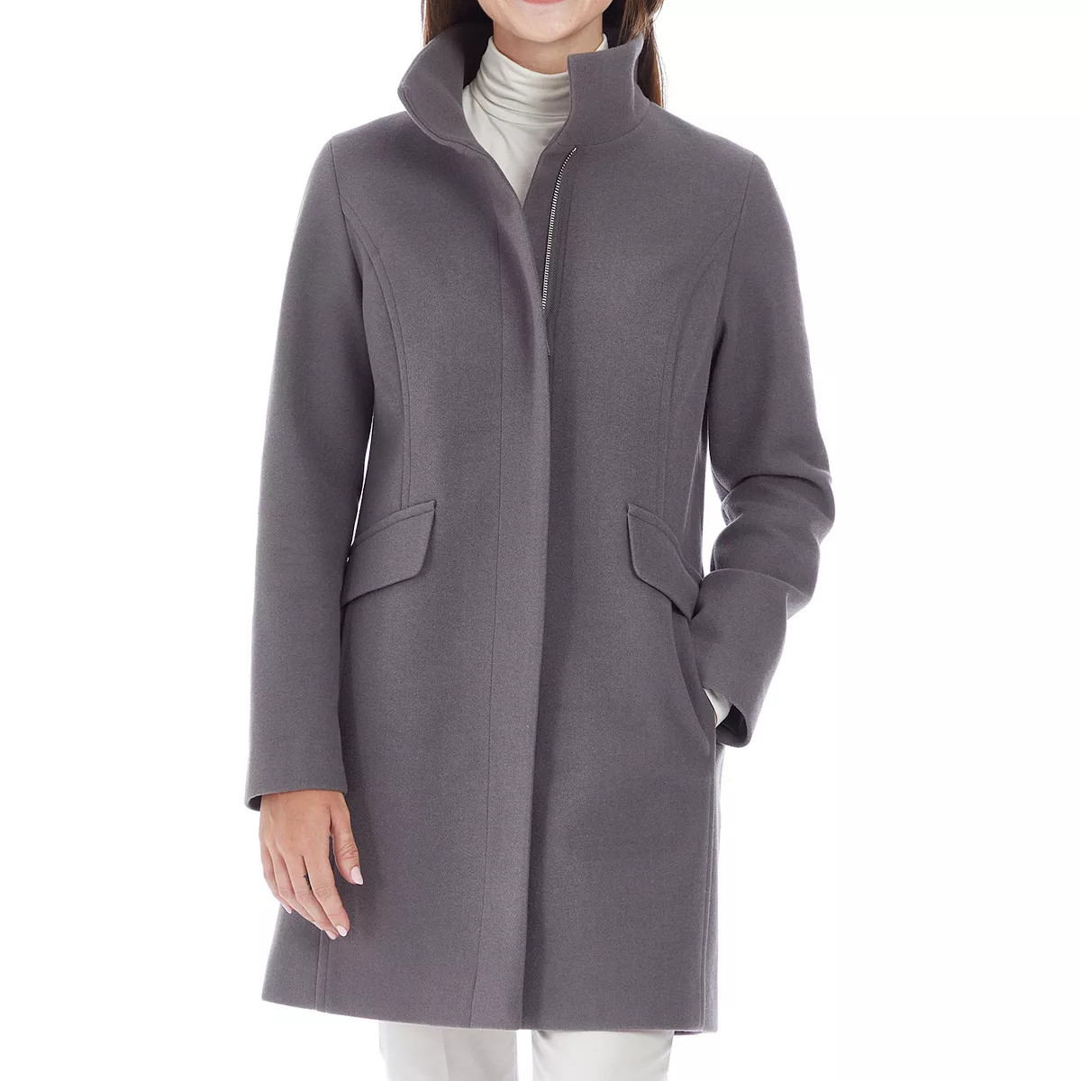 Women's Nine West Faux-Wool Zip Front Coat | Kohl's