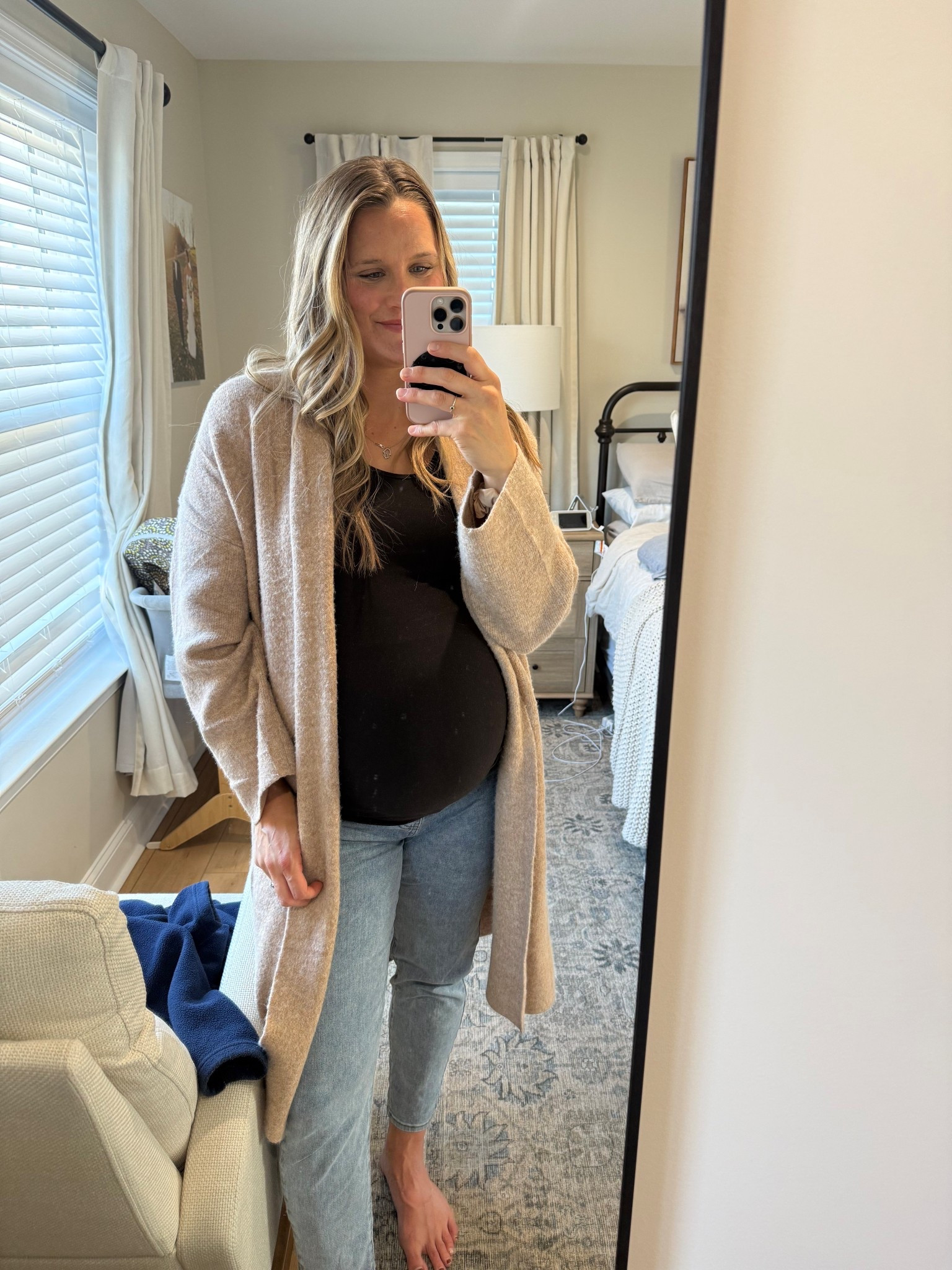 Bump friendly jeans and perfect cardigan/jacket- can dress up or down!

#LTKSeasonal #LTKBump