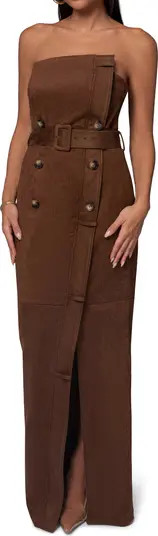 JLUXLABEL Chocolate Xena Belted Strapless Faux Suede Maxi Dress | Nordstrom | Nordstrom
