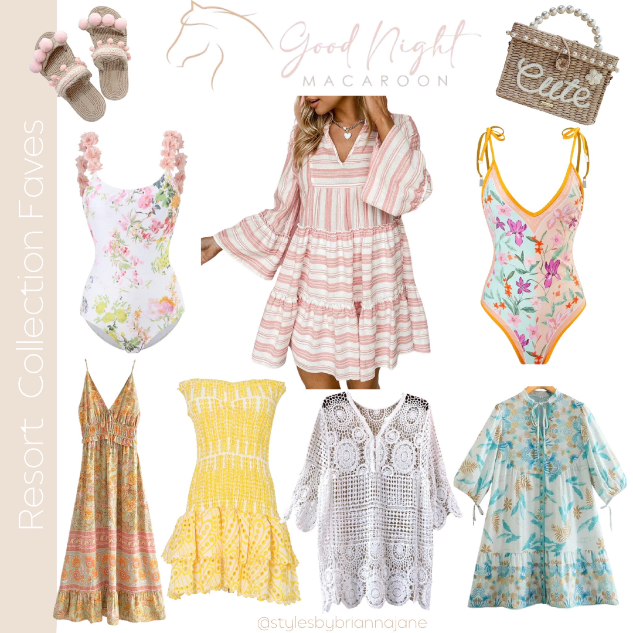Resort styles. Bathing suits. One piece. Striped dress. Pom Pom sandals. Woven purse. Yellow dress. Spring dress. Use Code:BriannaJ30

#LTKFind #LTKstyletip #LTKSeasonal