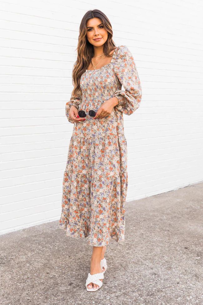 Escape Tomorrow Sage Long Sleeve Floral Midi Dress | The Pink Lily Boutique