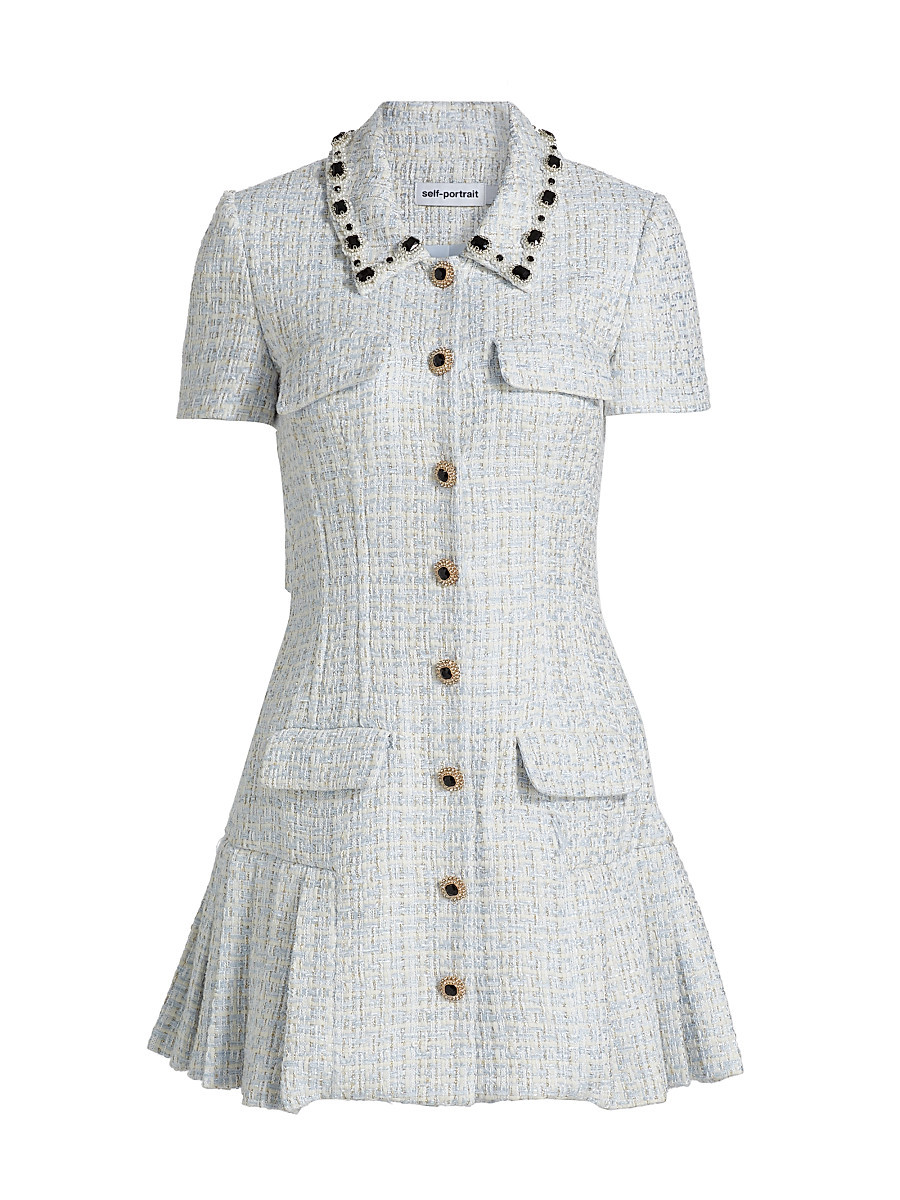 Women's Diamanté-Embellished Bouclé Minidress - Blue - Size 2 | Saks Fifth Avenue