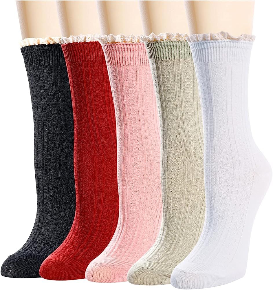 Sockfun Womens Ruffle Frilly Turn-Cuff Slouch Socks Lettuce Socks 3/5 Pairs | Amazon (US)