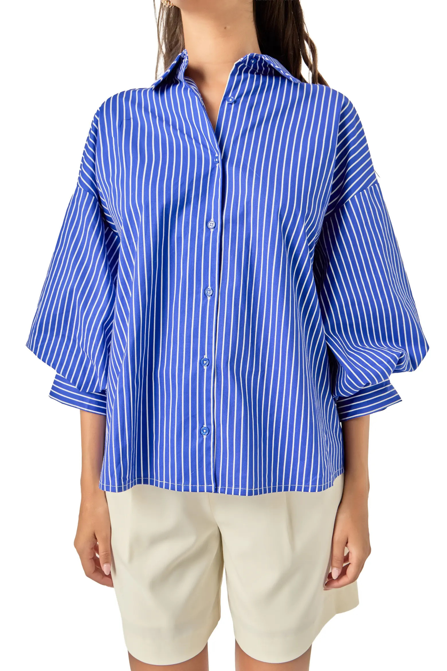 English Factory Stripe Balloon Shirt (Women) | Nordstrom | Nordstrom