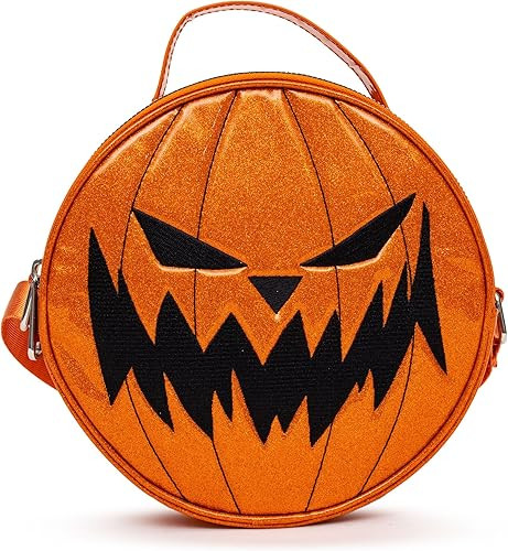 Disney Bag, Crossbody, Round, Nightmare Before Christmas Pumpkin King and Jack Face Orange Glitte... | Amazon (US)