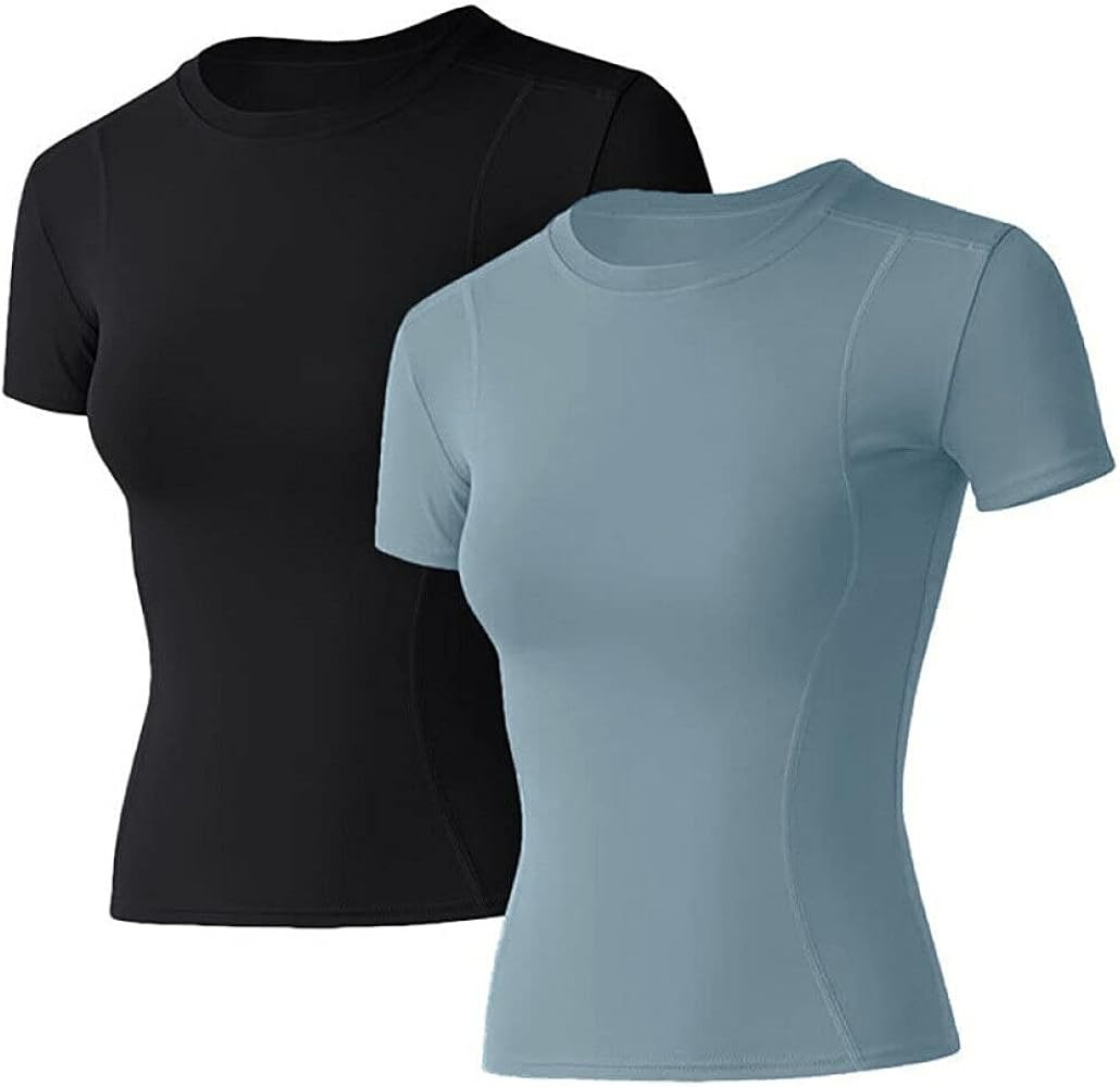 Loovoo Women Workout Shirts 1/2/3 Pack Athletic Compression Tee Dry Fit Yoga Gym Basic Tops | Amazon (US)
