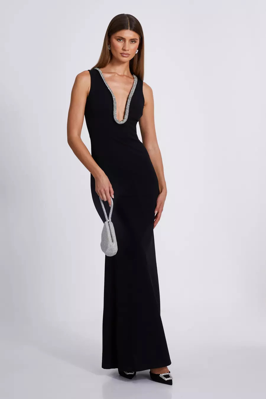 Black Diamante Trim Maxi Dress | Quiz Clothing