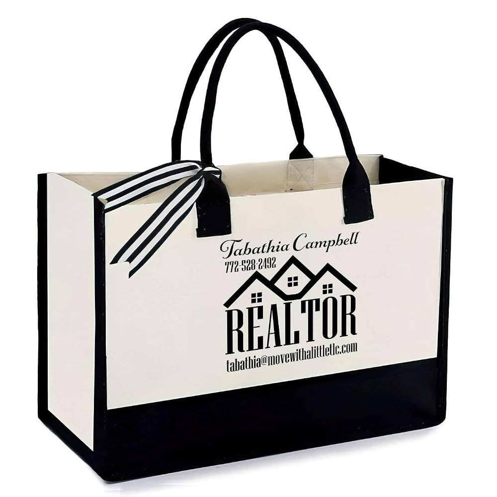Realtor Tote Bag, Personalized Business Tote Bag, Custom Real Estate Agent Gift, Realtor Tote Bag... | Amazon (US)
