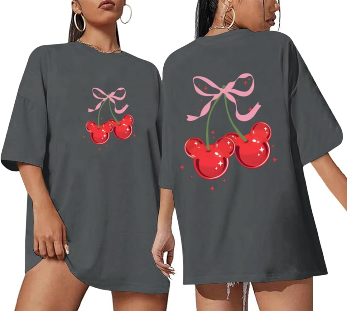 Magical Shirt for Women Cherry Bow Graphic Oversized T Shirt Family Holiday Vacation Funny Cute A... | Amazon (US)