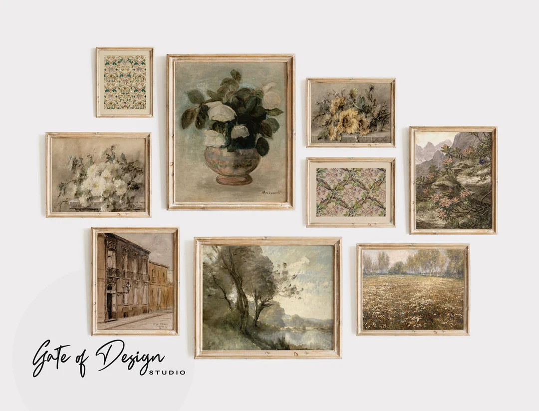 Vintage Prints Gallery Wall Print Set Muted Printable Wall Art Antique European Art Vintage Livin... | Etsy (US)
