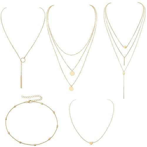 MengPa Boho Layered Necklaces Pendant for Women Multilayer Chain Beads Leaf Disc Charm Jewelry | Amazon (US)