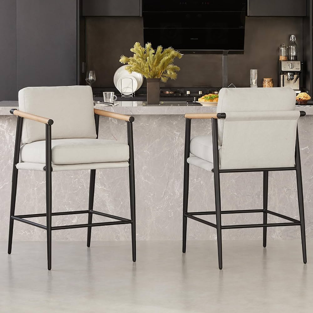 Watson & Whitely Mid Century Modern Barstools Set of 2, 26" H Upholstered Counter Height Bar Stoo... | Amazon (US)