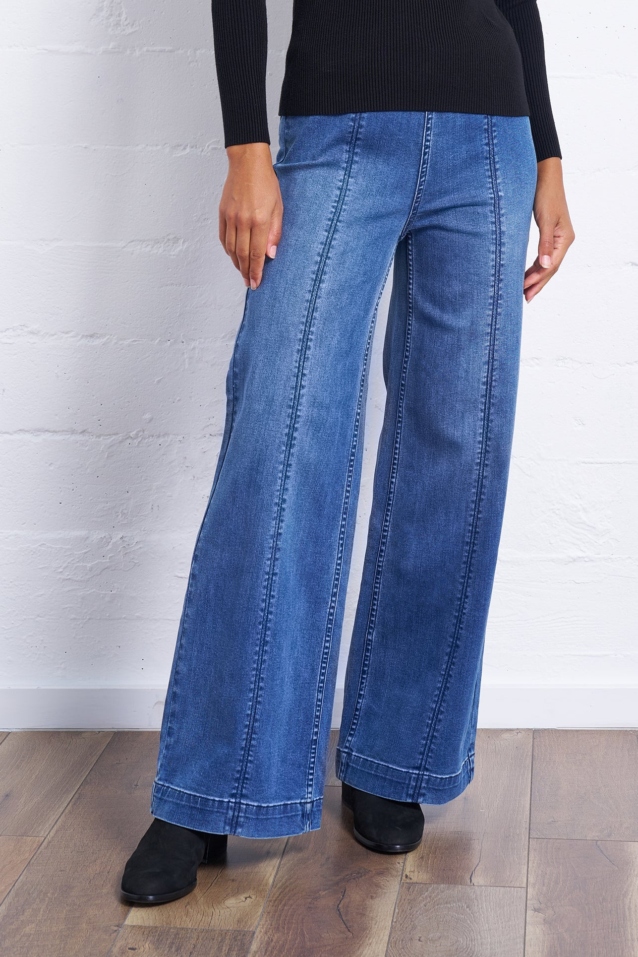 Wide Leg Stretch Jeans - Effortless Comfort & Flattering Fit | Franne Golde | Franne Golde