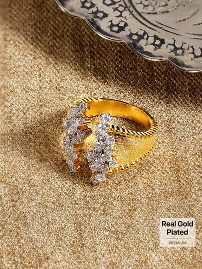 Glisma 18 K 1 Pc Textured, Metallic, Rhinestone Embellished Gold Ring, Elegant, Cute, Luxurious For Work, Party, Casual, Wedding, Holiday, Vacation, Camping, Y 2 K, For Mom, Women, Girl, Festival, Holiday, Vacation, Old Money,Summer,Beach,Prom,Premium - Size one-size | SHEIN