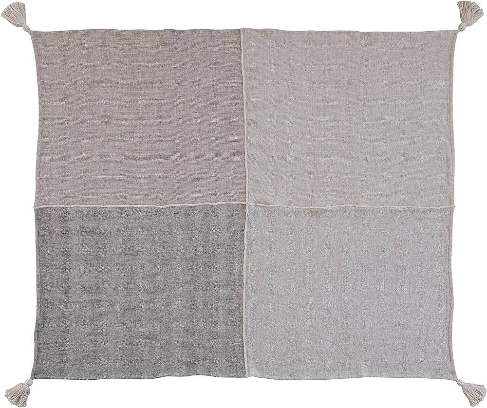 Creative Co-Op Woven Wool Blend Patchwork Tassels, Natural and Grey Throw Blanket, Gray | Amazon (US)