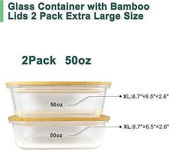 Urban Green Glass Container with Bamboo Lid, 2 Pack of 50oz, Large Glass food storage Container w... | Amazon (US)