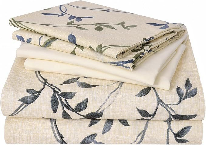 JSD 6 Piece Teal Leaves Printed Sheet Set Queen Size, Soft Botanical Microfiber Sheets with 4 Pil... | Amazon (CA)