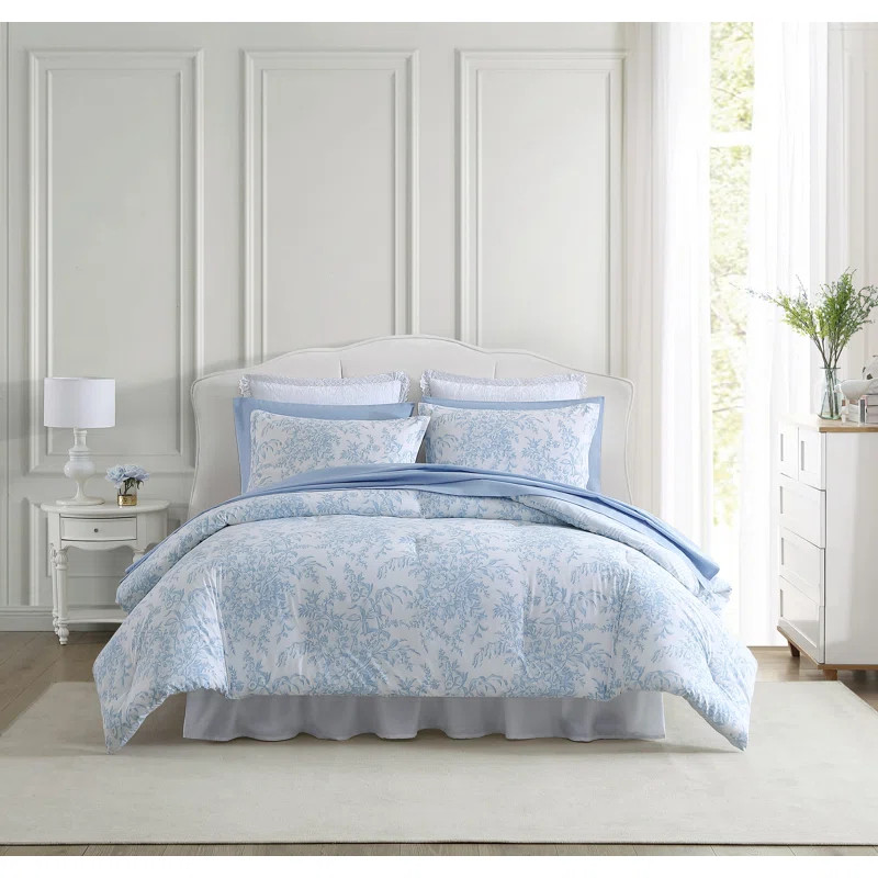 Laura Ashley Bedford Reversible Cotton Blue Comforter Set | Wayfair North America