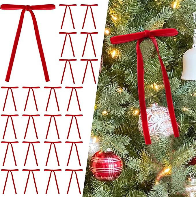 Ayesha 24 Pcs Velvet Christmas Tree Bows Velvet Ribbon Bows for Christmas Tree Decorations Door G... | Amazon (US)