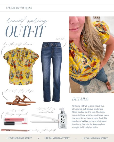 Loving this high/low mix outfit! This Ulla Johnson tropical puff sleeve top looks so cute paired with my straight leg Walmart Jeans! Also linking my favorite leather flip-flops, lip gloss (color is All Things Magical) and my favorite hair straightening tools and products. All items fit true to size but I’d size up half a size in the sandals if you’re between.
.
#ltkseasonal #ltkover40 #ltkmidsize #ltkbeauty #ltksalealert #ltkfindsunder50 #ltkfindsunder100 #ltkhome

#LTKSeasonal #LTKfindsunder50 #LTKmidsize