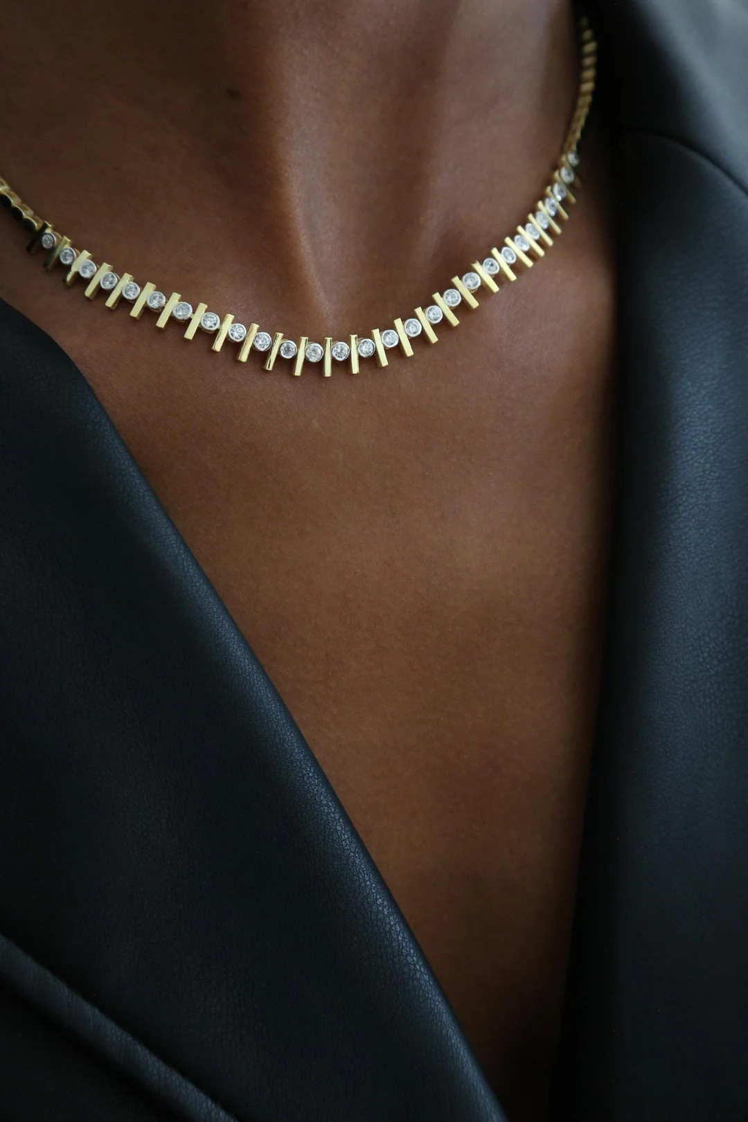 Bezel Stick Choker Necklace,925 Silver 14k Special Design,two Tones Necklace, Gift for Her - Etsy | Etsy (US)