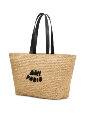 logo-patch raffia tote bag | Farfetch Global
