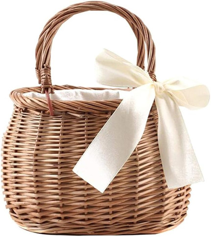 Hand-Woven Rattan Basket with Handle
