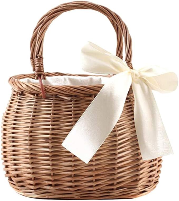 BESPORTBLE Hand- Woven Rattan Basket Gift Basket Flower Basket Woven Storage Basket with Handle f... | Amazon (US)