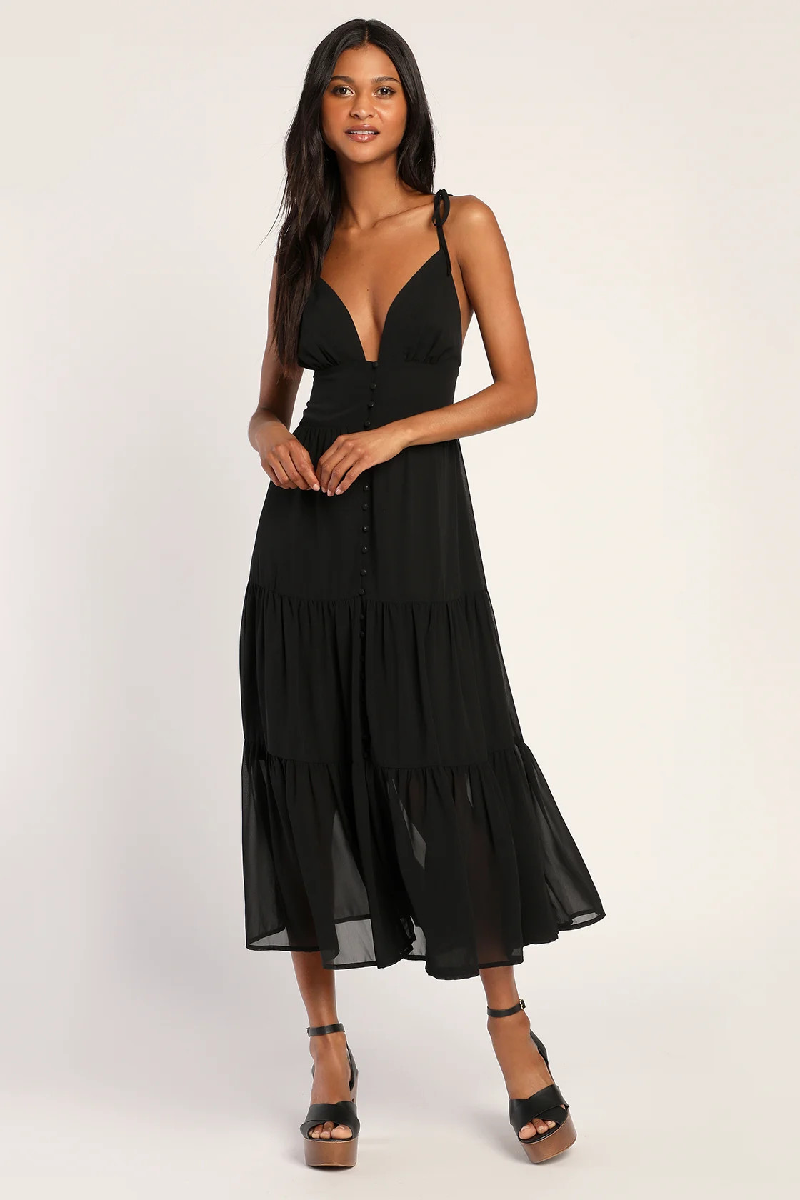 Everlasting Sight Black Tie-Strap Midi Dress | Lulus (US)