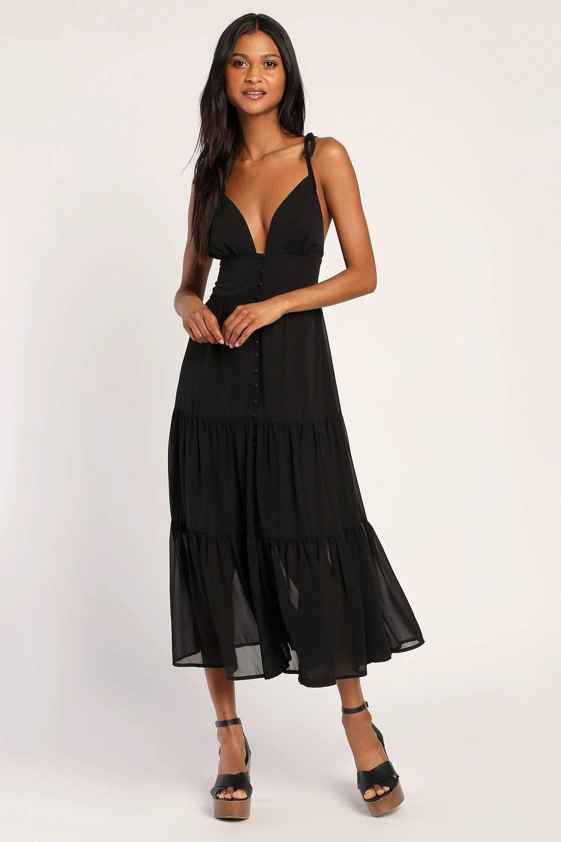 Everlasting Sight Black Tie-Strap Midi Dress | Lulus (US)