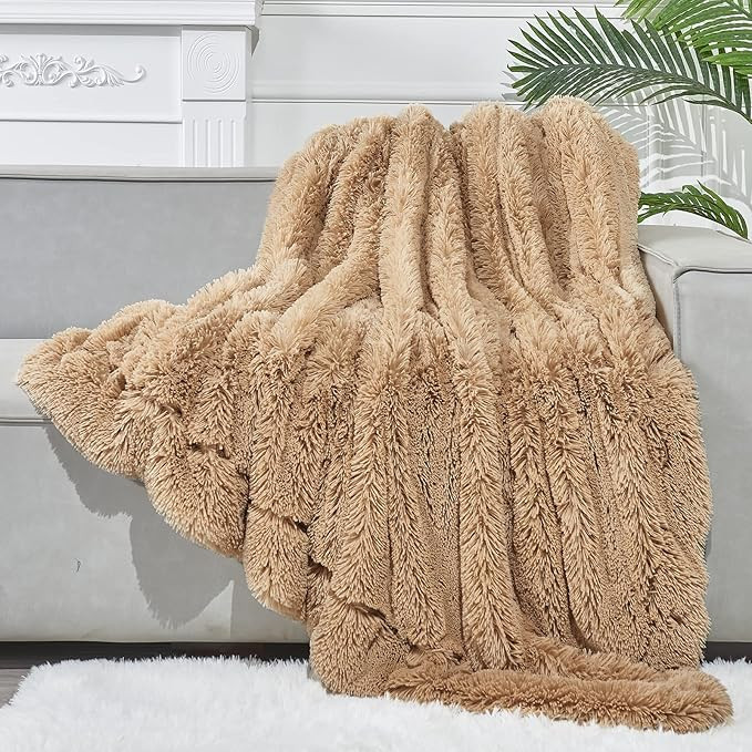 GONAAP Fuzzy Faux Fur Throw Blanket Brown Super Soft Cozy Plush Fuzzy Shaggy Blanket for Couch So... | Amazon (US)