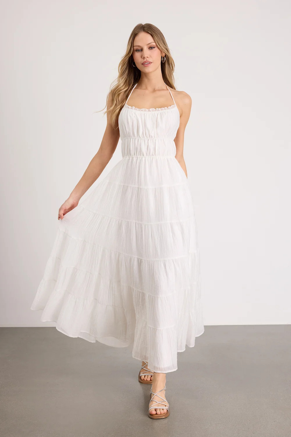 Ameera White Textured Tiered Backless Maxi Dress | Lulus