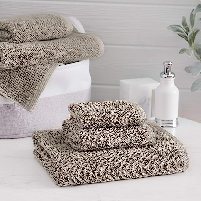 Welhome Franklin Premium | 2 Bath Towels 2 Hand Towels 2 Washcloths | Textured Flax Brown Bathroo... | Amazon (US)