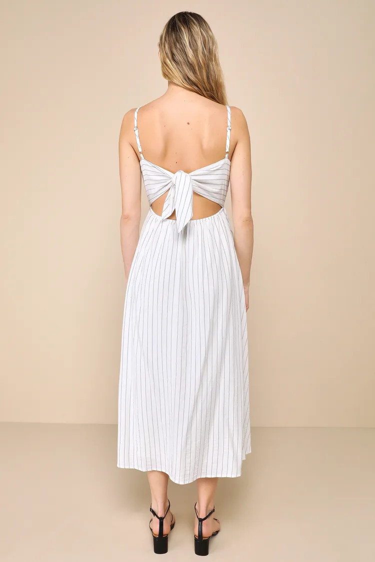 Feeling the Best White Striped Tie-Back Midi Dress with Pockets | Lulus