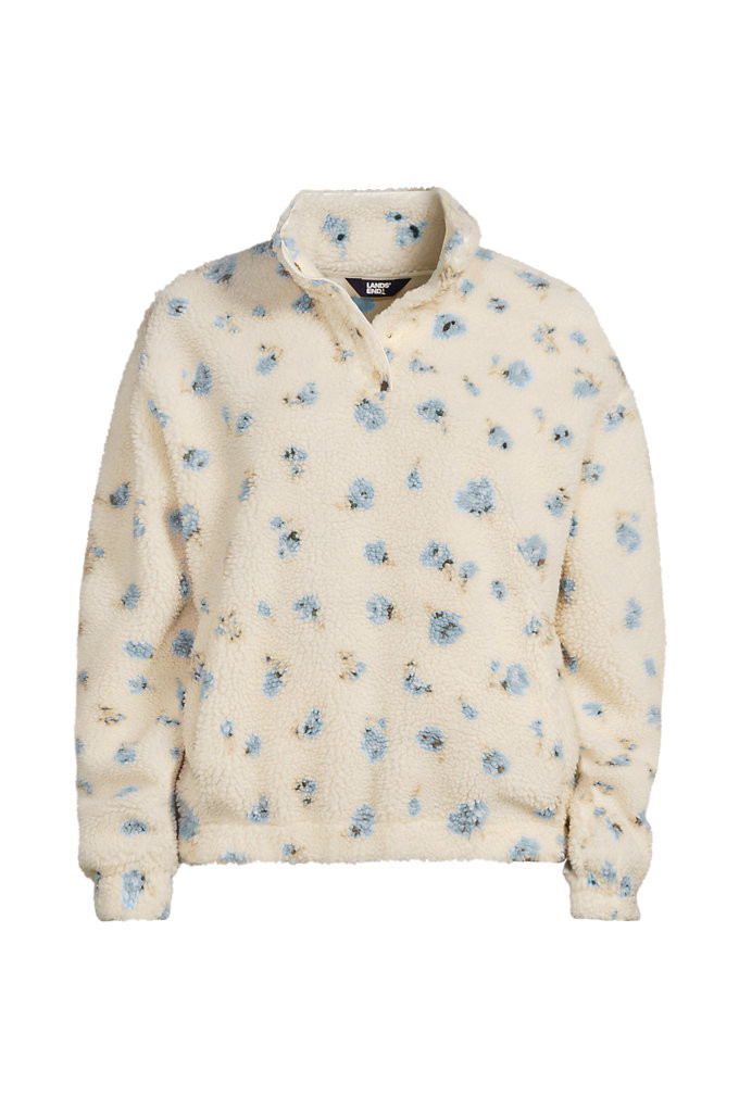 Women's Sherpa Fleece Snap Neck Pullover - Lands' End - Blue - XS | Lands' End (US)