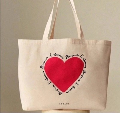 New Limited Edition Sézane Mon Amour Red Heart Cotton Tote Bag Sezane | eBay US