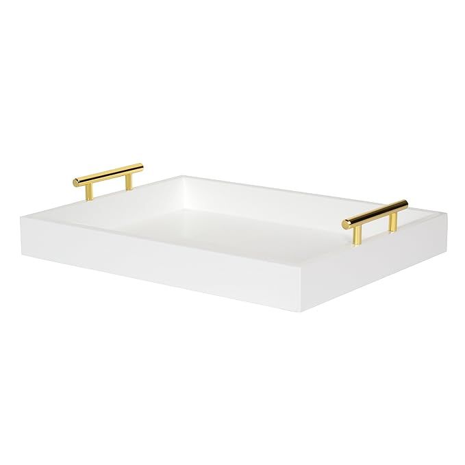 Kate and Laurel Lipton Decorative Tray with Polished Metal Handles, White and Gold | Amazon (US)