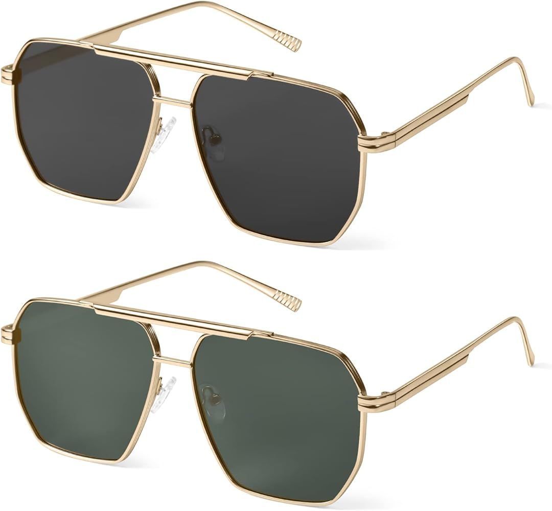 Polarized Sunglasses for Women Men Retro Oversized Sunglasses Square Classic aviator Sunglasses UV P | Amazon (US)