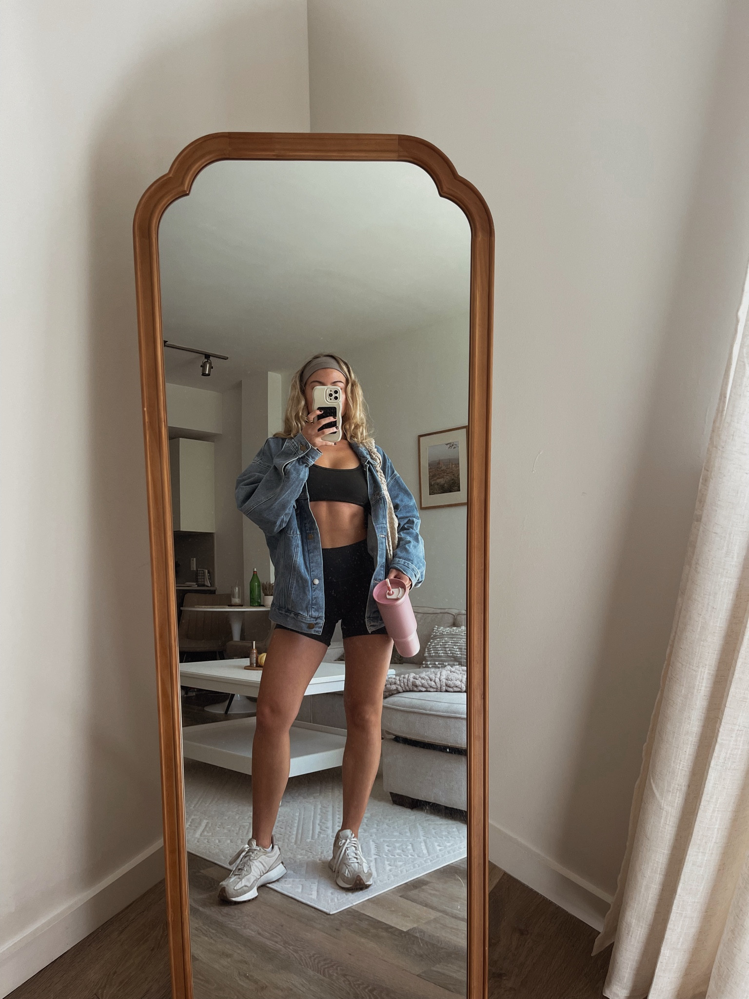 Shoes are New Balance 327 and I linked a similar pair-not the exact ones in this pic<33 Wearing a size 4 in aritiza and XS in the Jean jacket! 

#LTKStyleTip #LTKFitness #LTKSeasonal