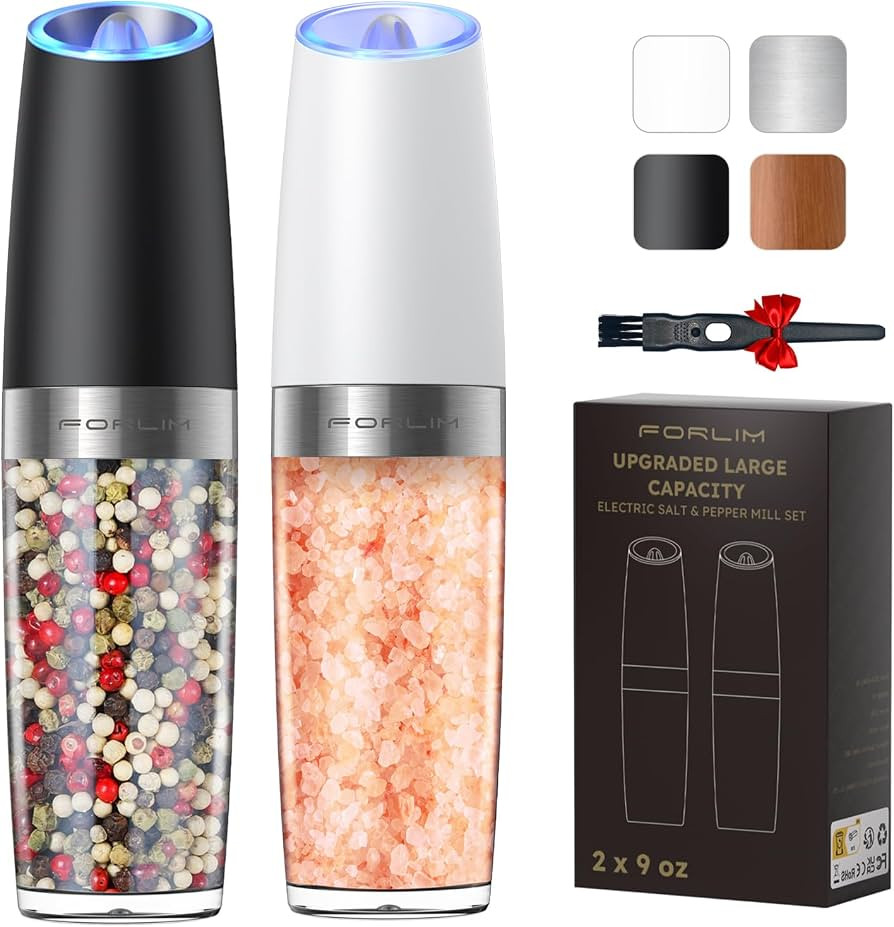 [Upgraded 9 Oz] FORLIM Gravity Electric Salt and Pepper Grinder Set, Battery Operated Automatic S... | Amazon (US)